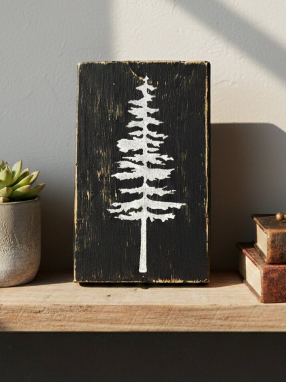 Rustic Pine Tree Wood Block Decor | Handmade Farmhouse Shelf Sitter